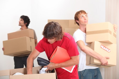 Boxes and furniture arranged for a house removal in Liverpool